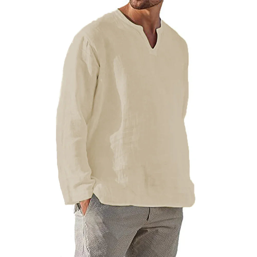 Men's Linen V-Neck Shirt