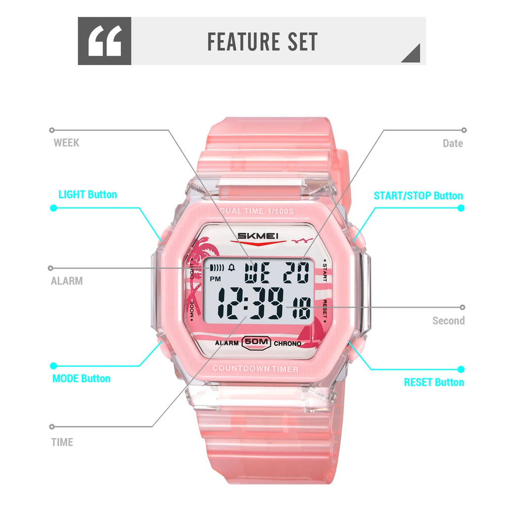 SKMEI EL Light Digital Electronics Wristwatches For Men Women Students Simple Waterproof Sports Count down timer Watches Reloj