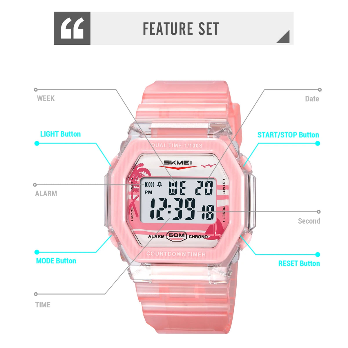 SKMEI EL Light Digital Electronics Wristwatches For Men Women Students Simple Waterproof Sports Count down timer Watches Reloj