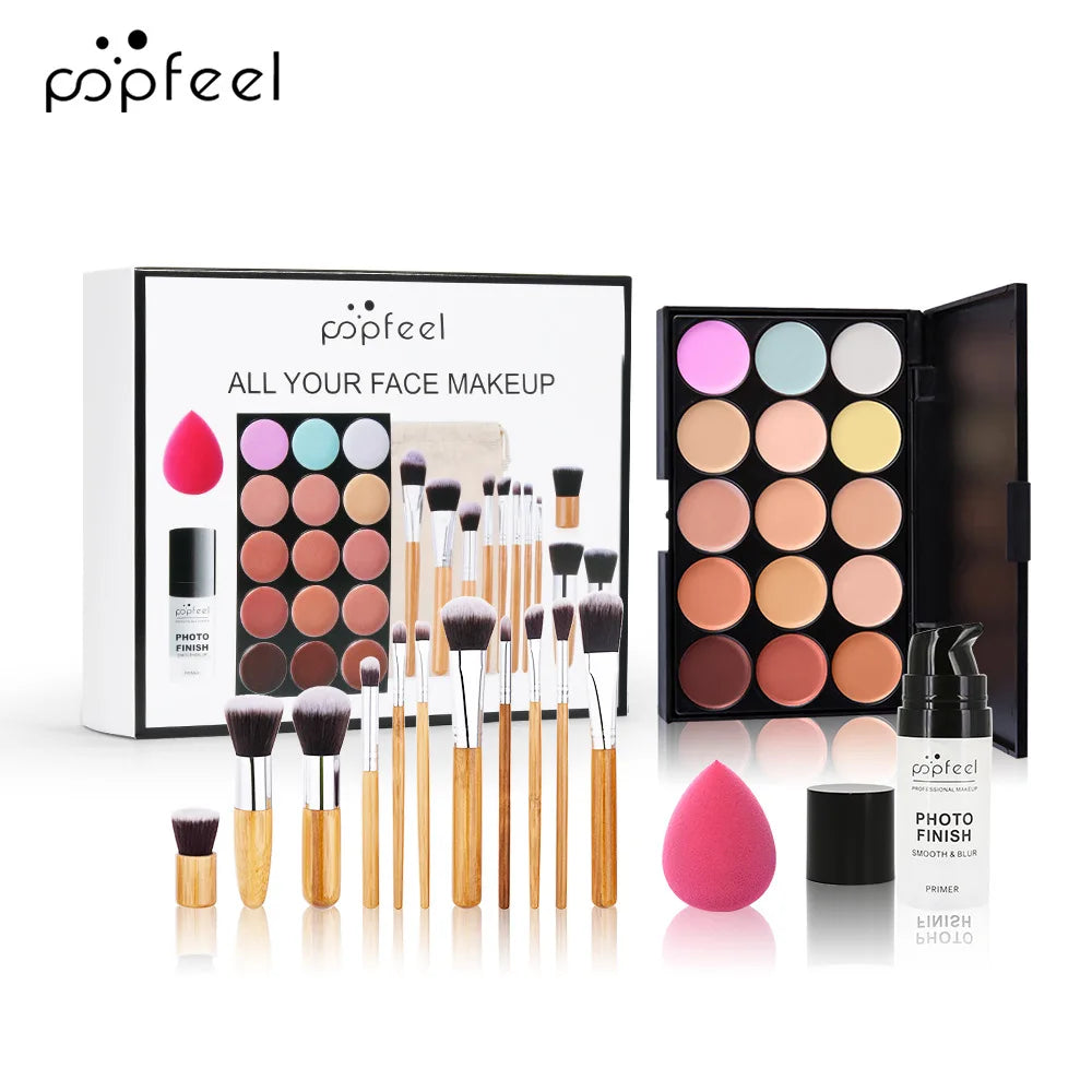 POPFEEL All-in-One Makeup Kit – Eyeshadow, Lip Gloss, Blush & Brushes