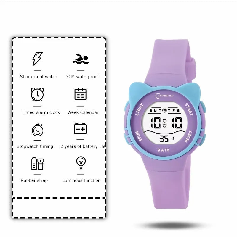 Kids Sport Watches Pink Sport Children Digital Watch For Boys Girls 30M Waterproof Alarm Stopwatch Student Electronic Wristwatch