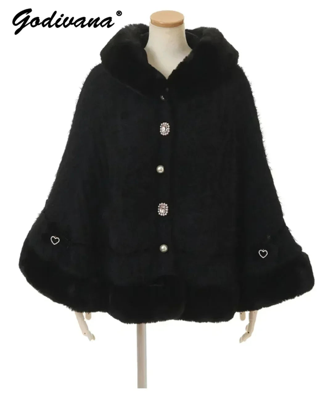 Japanese Sweet Soft Thick Women's Double-Layer Big Ribbon Hooded Knitted Cloak 3 Colors Autumn and Winter Ponchos Warm Jacket