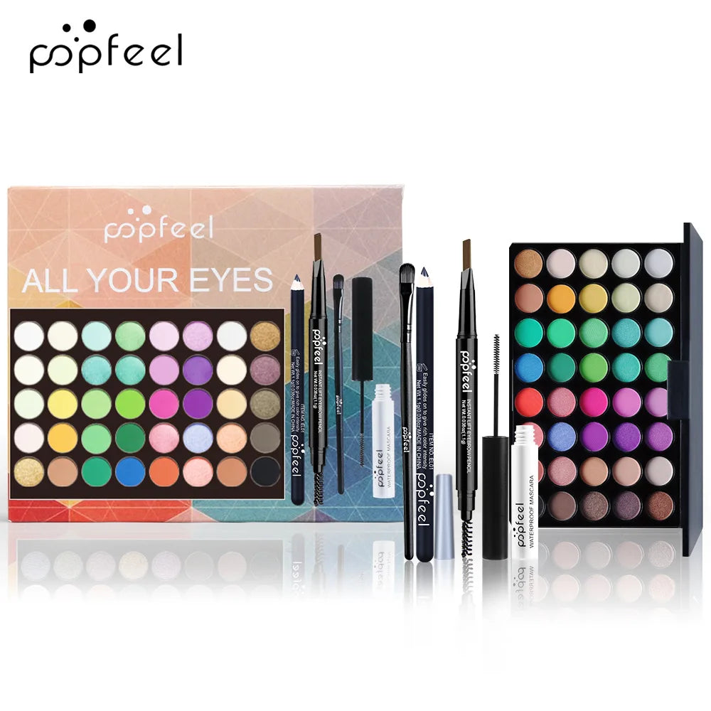 POPFEEL All-in-One Makeup Kit – Eyeshadow, Lip Gloss, Blush & Brushes