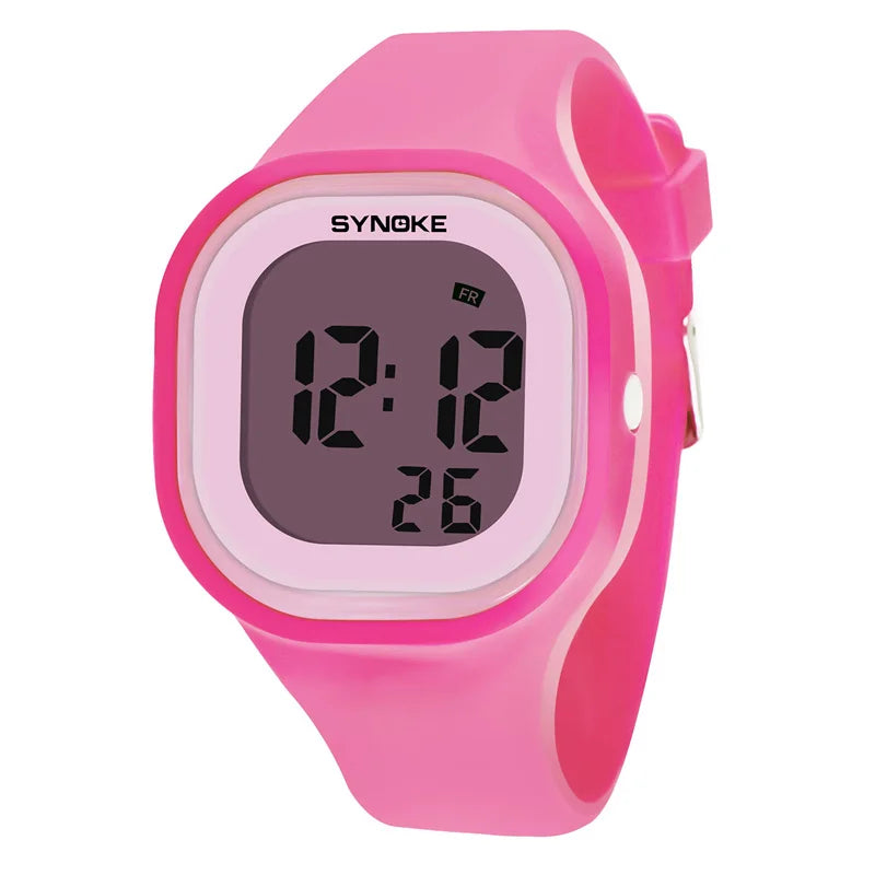 Synoke Unisex Digital Sport's Watches Fashion Soft Silicone Strap Led Waterproof Swimming Jelly Wristwatch Alarm Clock