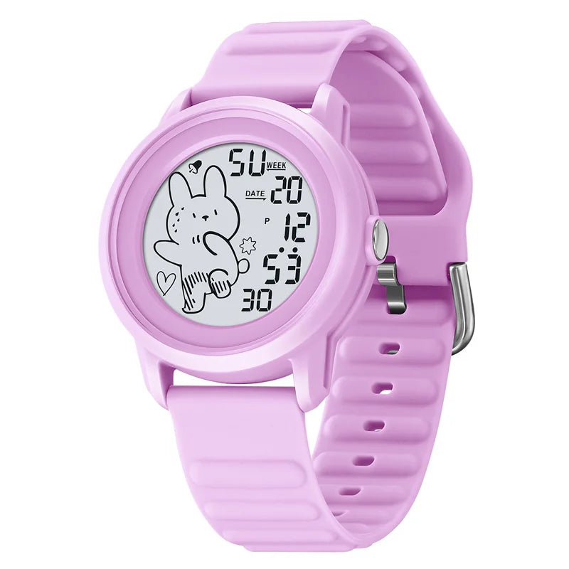 Skmei Unisex Digital Watches for Young Student Carton Rabbit Pattern Fashion LED Waterproof Boy Girl Wristwatch with Alarm Clock