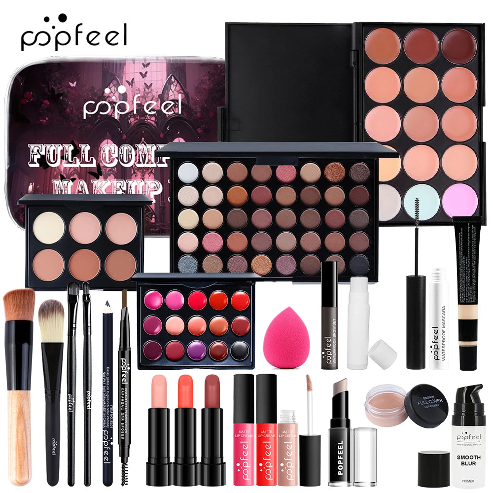 Full makeup kit with eyeshadows, lipsticks & eyeliner – perfect gift set.
