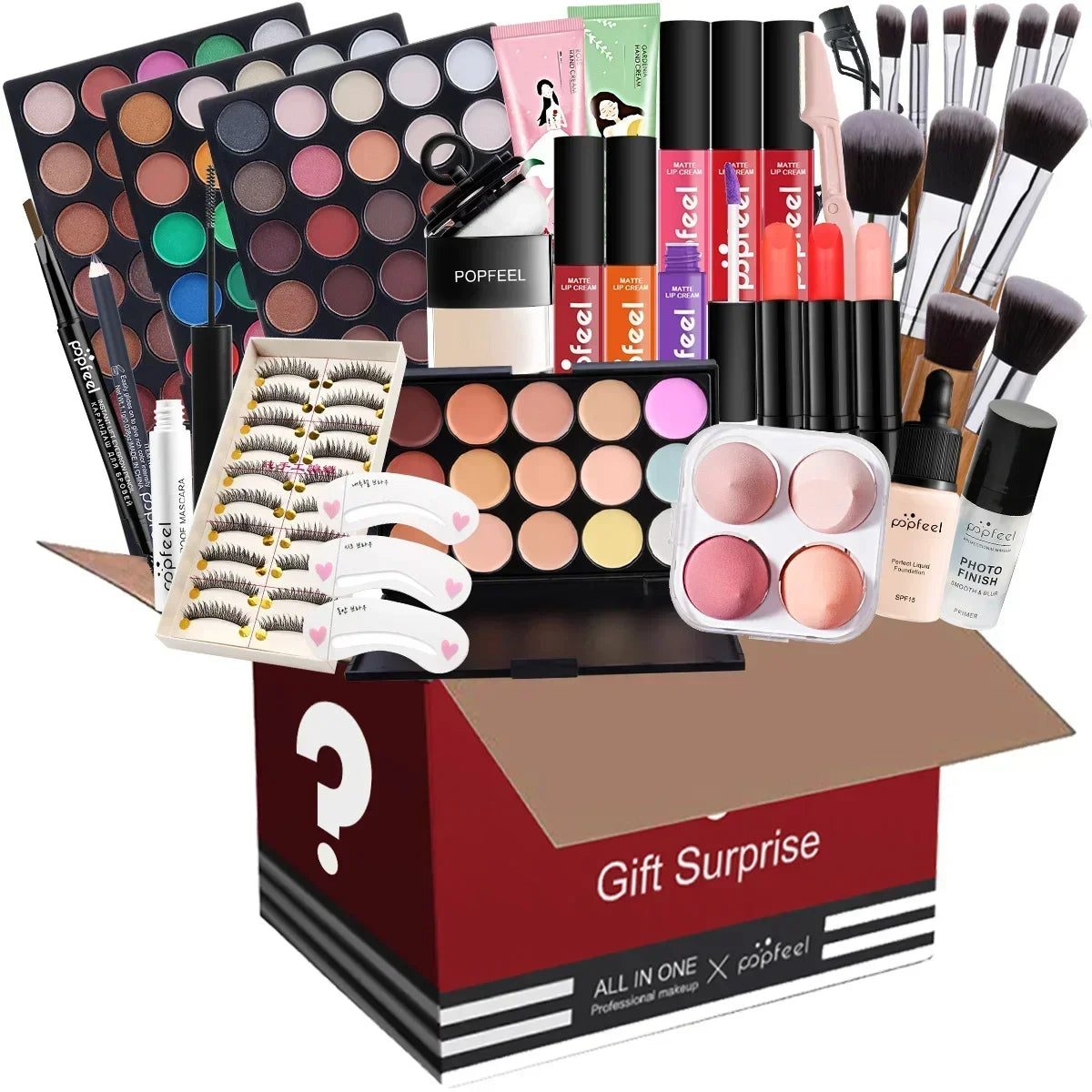 POPFEEL All-in-One Makeup Kit – Eyeshadow, Lip Gloss, Blush & Brushes