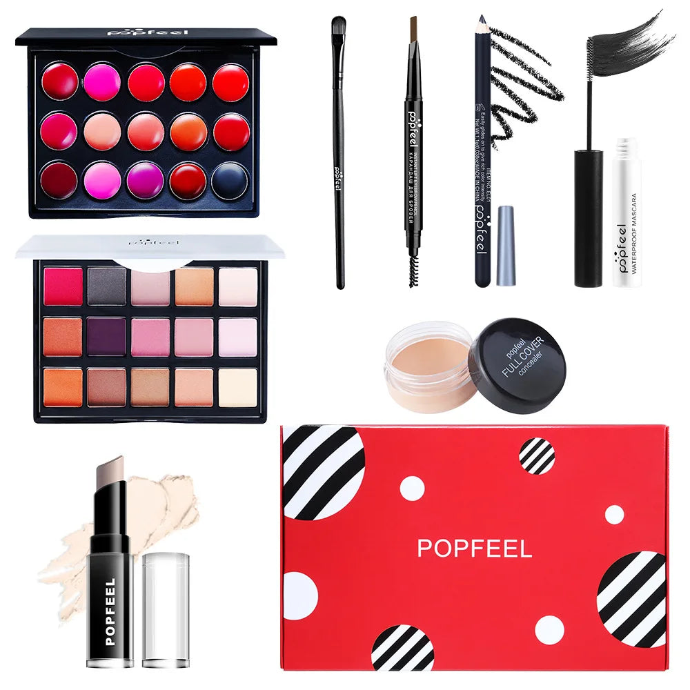 POPFEEL All-in-One Makeup Kit – Eyeshadow, Lip Gloss, Blush & Brushes
