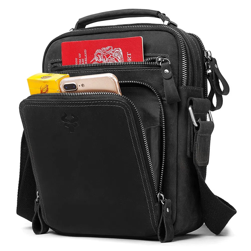 HUMERPAUL Genuine Leather Men's Shoulder Bag Vintage Cross Bags Large Capacity Male Messenger Tote Bag Travel Bolso Hombres