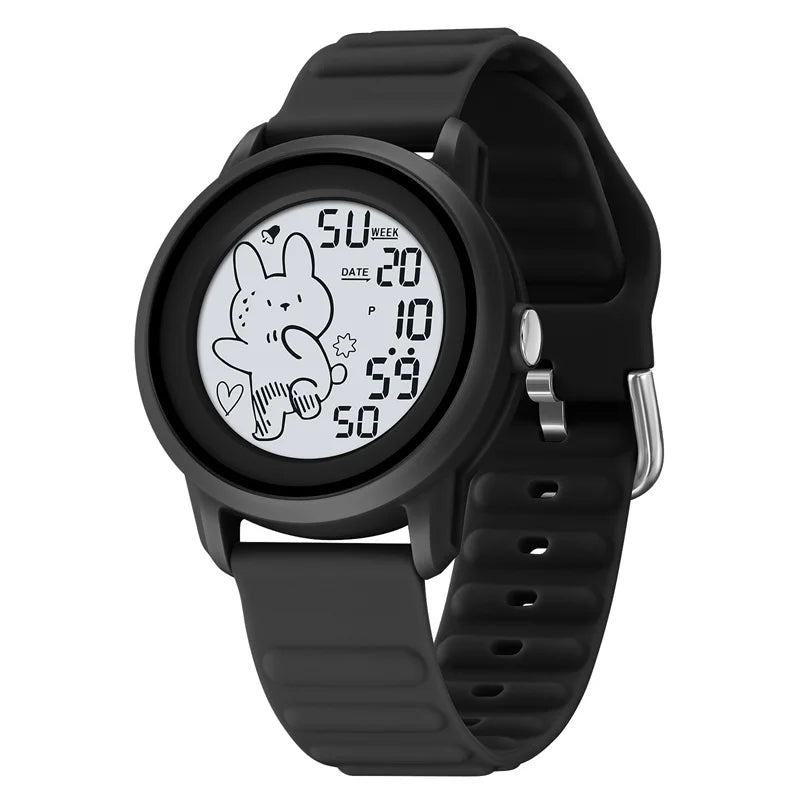 Skmei Unisex Digital Watches for Young Student Carton Rabbit Pattern Fashion LED Waterproof Boy Girl Wristwatch with Alarm Clock