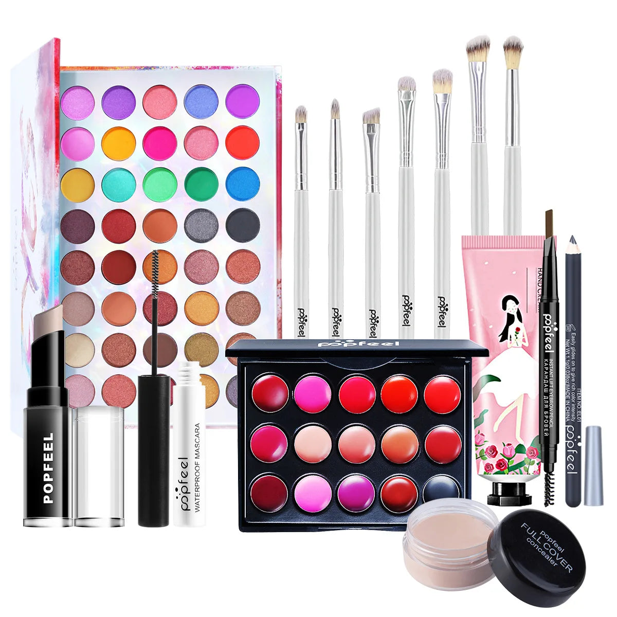 POPFEEL All-in-One Makeup Kit – Eyeshadow, Lip Gloss, Blush & Brushes