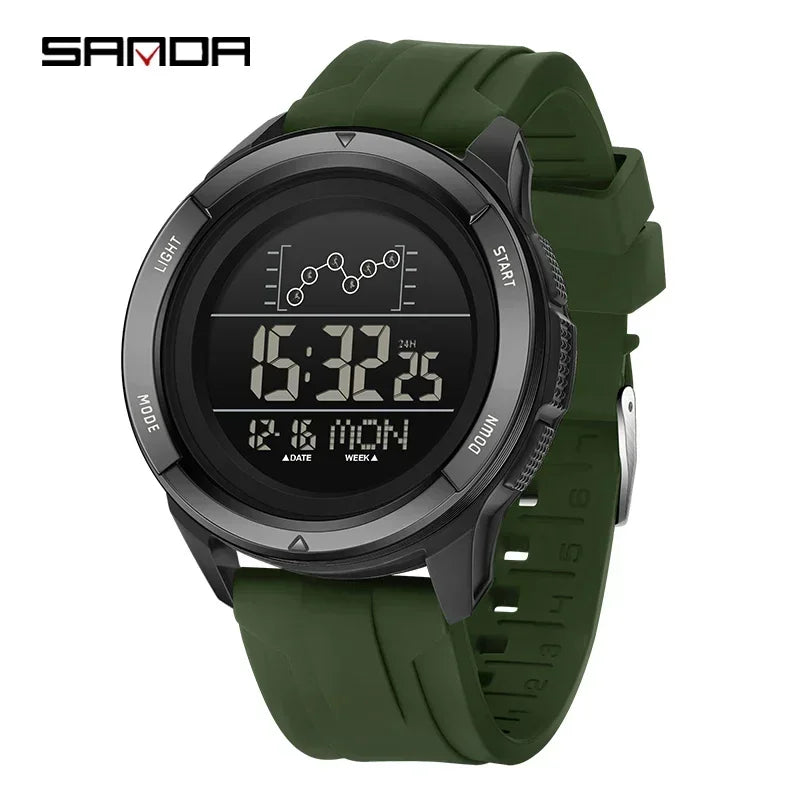 SANDA Military Sport Man Watch Nylon Strap LED Digital Display Multifunction Alarm Clock Countdown Waterproof Men's Wristwatch