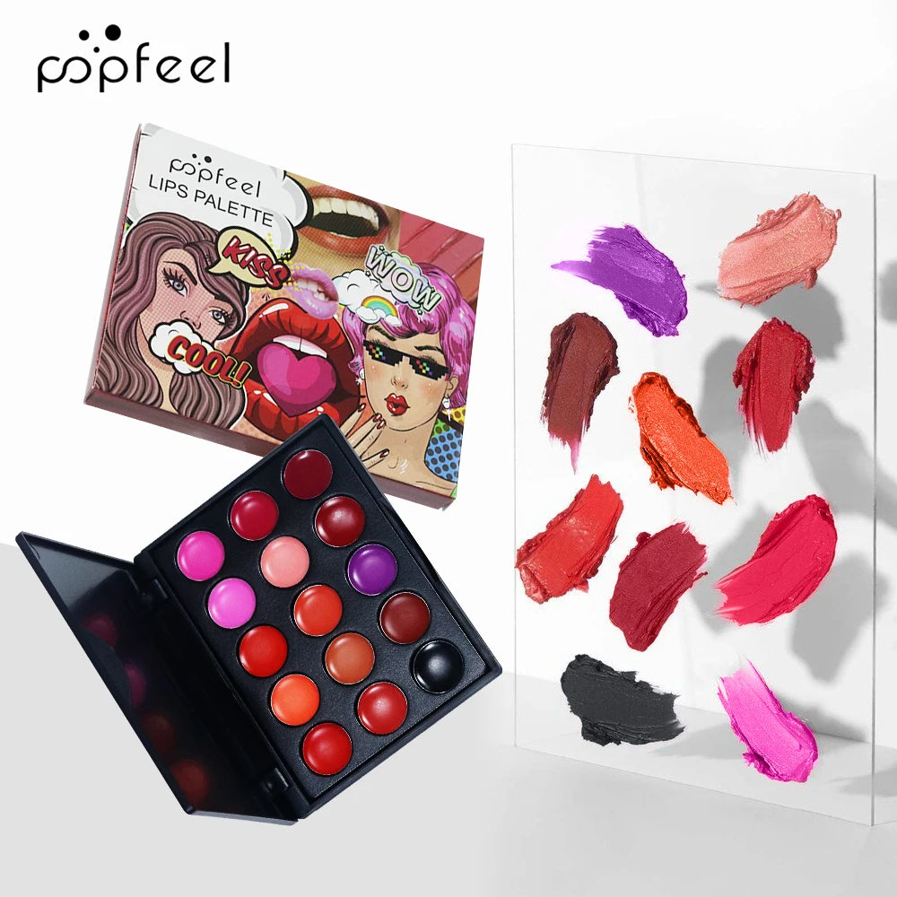 POPFEEL 15-Color Liquid Lipstick Palette – Long Lasting & Portable