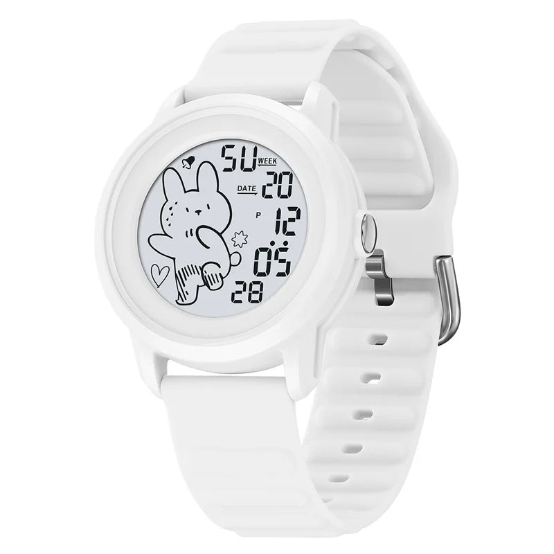 Skmei Unisex Digital Watches for Young Student Carton Rabbit Pattern Fashion LED Waterproof Boy Girl Wristwatch with Alarm Clock