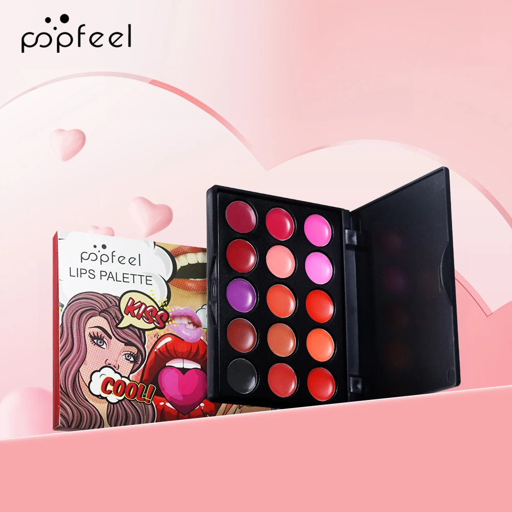 POPFEEL 15-Color Liquid Lipstick Palette – Long Lasting & Portable